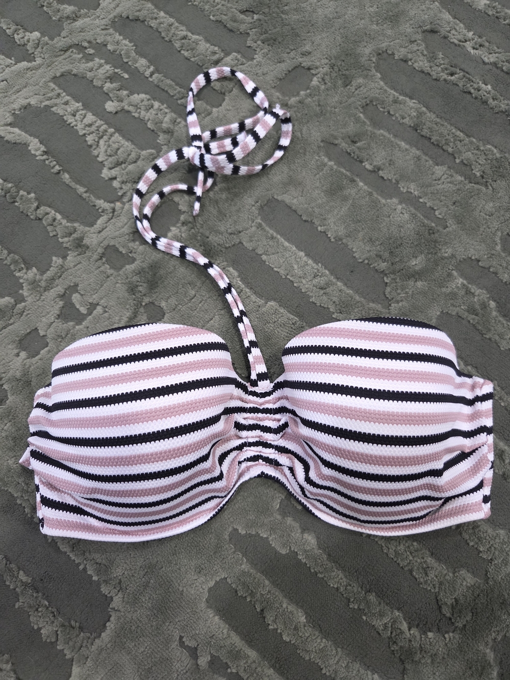 Striped Tan & Black Bandeau Bikini Top